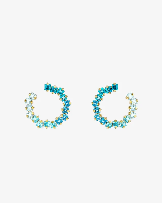 luxurious jade earrings for a chic style-Cierra Light Blue Ombre Midi Sideways Hoops