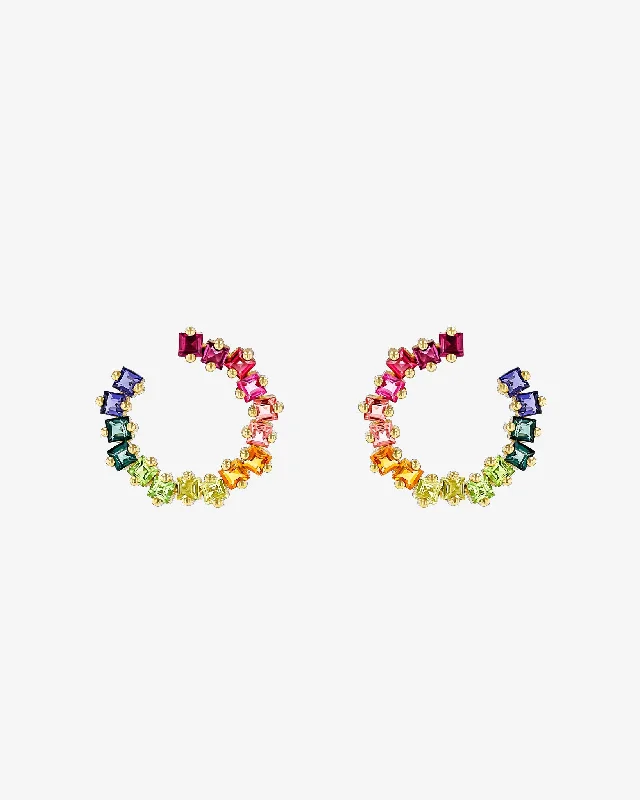 minimalist bar stud earrings-Cierra Rainbow Midi Sideways Hoops