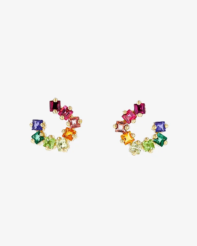 affordable gemstone earrings for everyday looks-Cierra Rainbow Mini Sideways Hoops