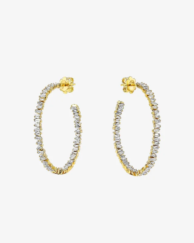 stylish geometric earrings for modern fashion-Classic Diamond Midi Hoops