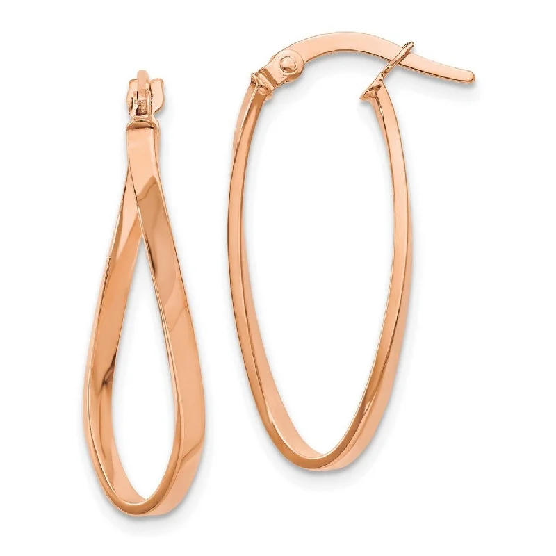 playful ice cream-shaped earrings for kids-Curata 10k Rose Gold Polished Hinged Oval Hoop Earrings 26x1.2mm