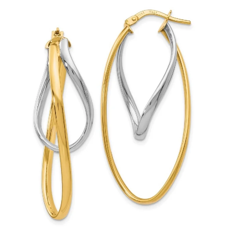 trendy heart-shaped earrings for women-Curata 10k Two tone Gold Polished Twist Double Hoop Earrings 17x2mm