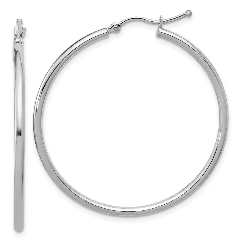 glamorous statement earrings for parties-Curata 10k White Gold Polished Hinged 40x2mm Round Hoop Earrings