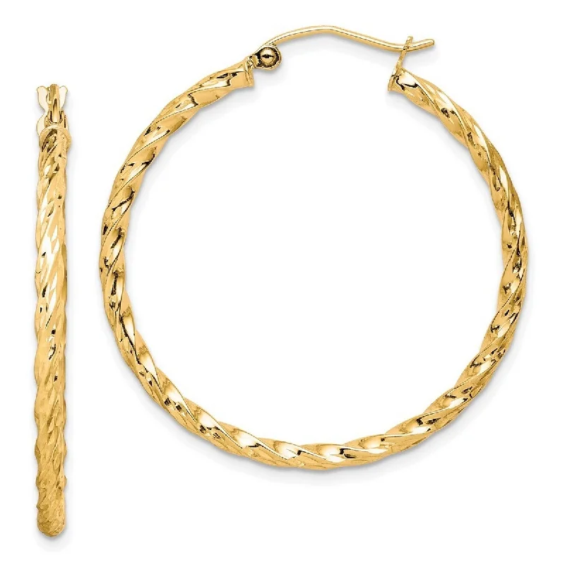 elegant twist earrings for fashion-forward looks-Curata 10k Yellow Gold Twisted Diamond-Cut 2x35mm Hoop Earrings