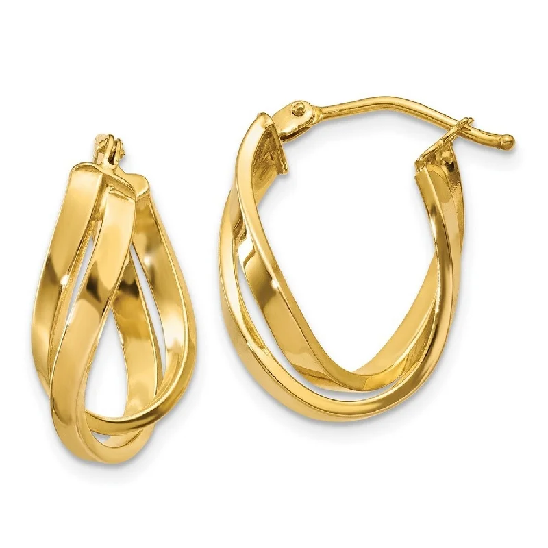 delicate gold earrings for a subtle look-Curata 10k Yellow Gold Twisted Intertwined Oval Hoop Earrings 18.28x12mm