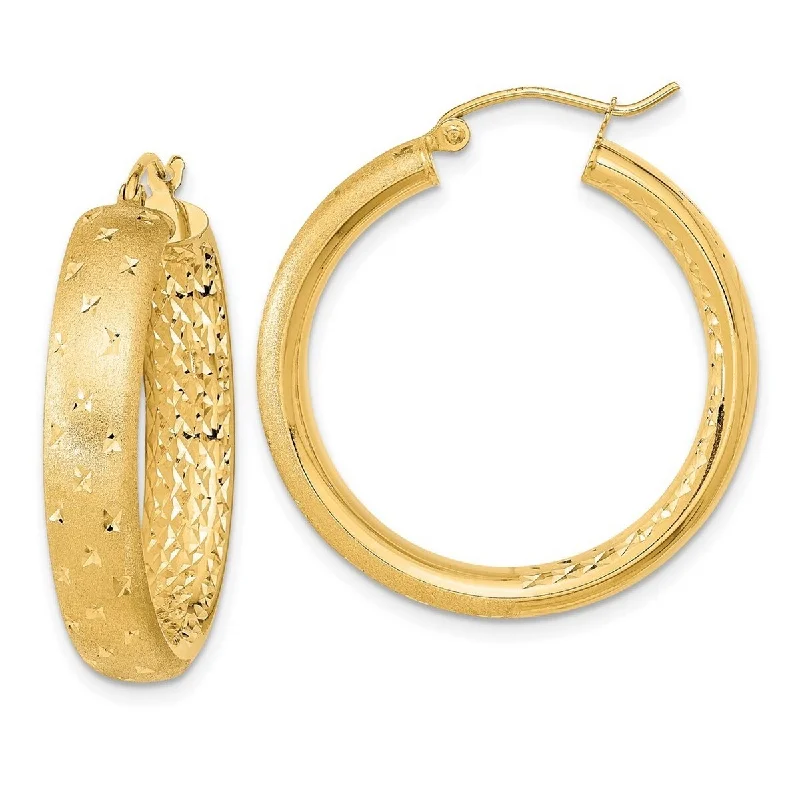 timeless gold earrings for everyday use-Curata 14k Polished Satin and Sparkle Cut In Out Hoop Earrings - 31.85x29.25mm Wide 5.75mm Thick