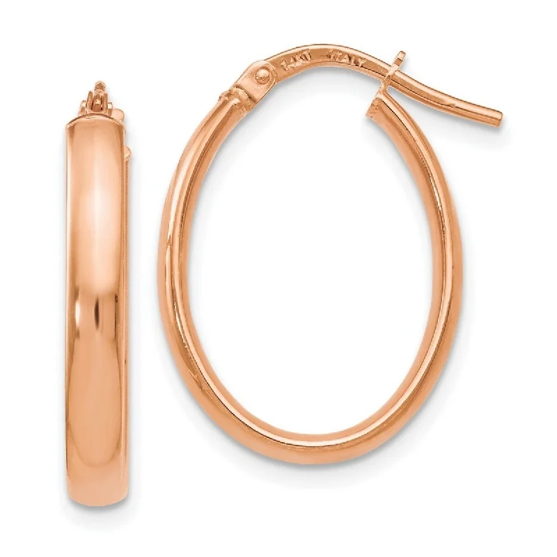 modern square earrings for a bold statement-Curata 14k Rose Gold 22x3mm Polished Domed Oval Hoop Earrings