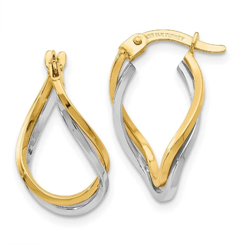 minimalist chain earrings for simple elegance-Curata 14k Two Tone Gold 2x16mm Polished Oval Twisted Hoop Earrings