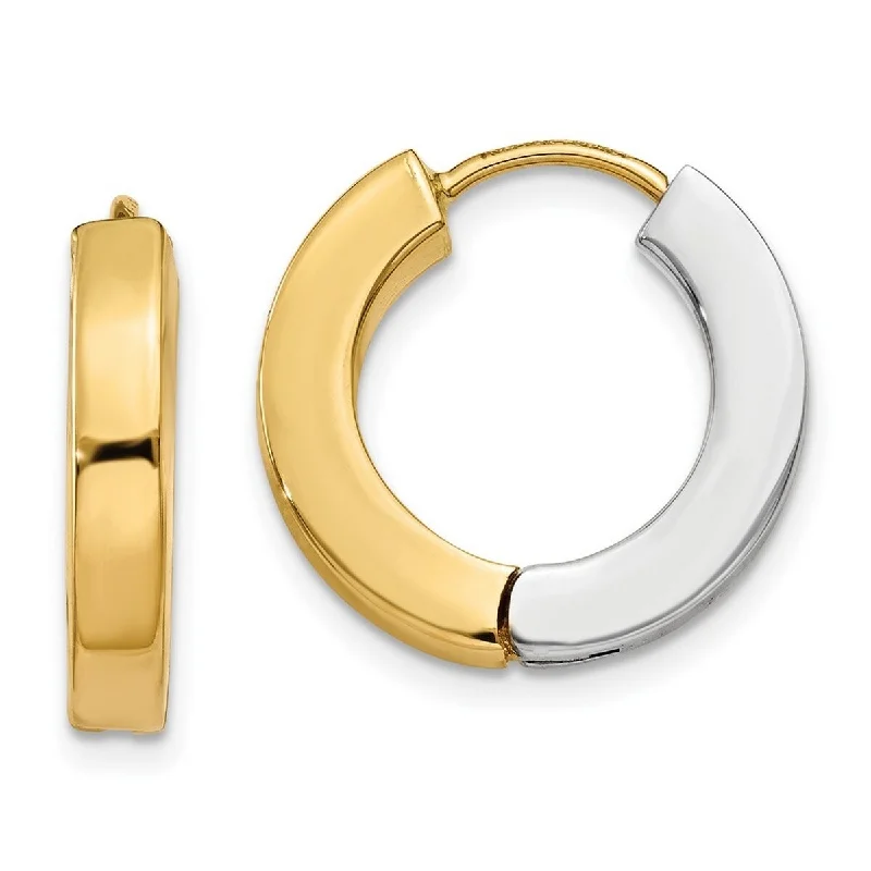 creative hoop earrings for modern fashion-Curata 14k Two tone Gold Polished 4x16mm Reversible Hinged Hoop Earrings