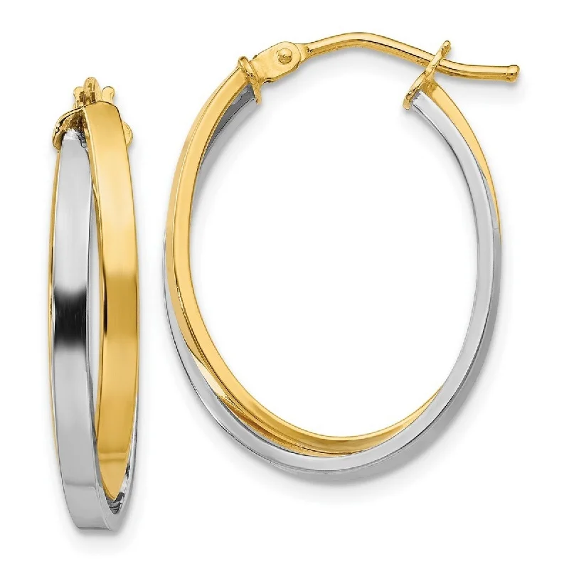 stylish chain drop earrings for evening outfits-Curata 14k Two-Tone Gold Polished Oval Double 6x23mm Hoop Earrings