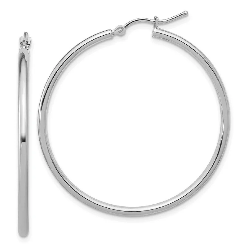 delicate gold hoop earrings for women-Curata 14k White Gold 40x2mm Polished Hinged Hoop Earrings