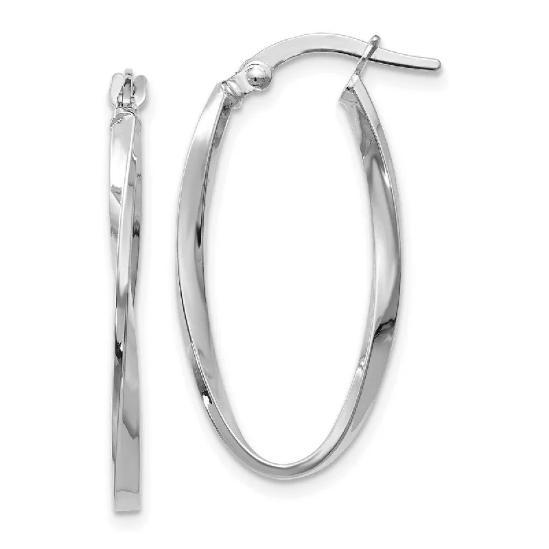 creative pearl hoop earrings for a modern twist-Curata 14k White Gold Hinged Polished Twisted Oval Hoop Earrings (2mm x 30mm)