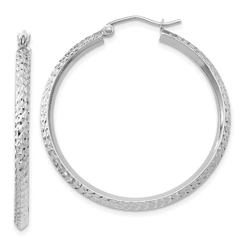 minimalist silver hoop earrings for casual outfits-Curata 14k White Gold Knife Edge Sparkle Cut 2.5x25mm Hoop Earrings - 35mm long 2.5mm Thick