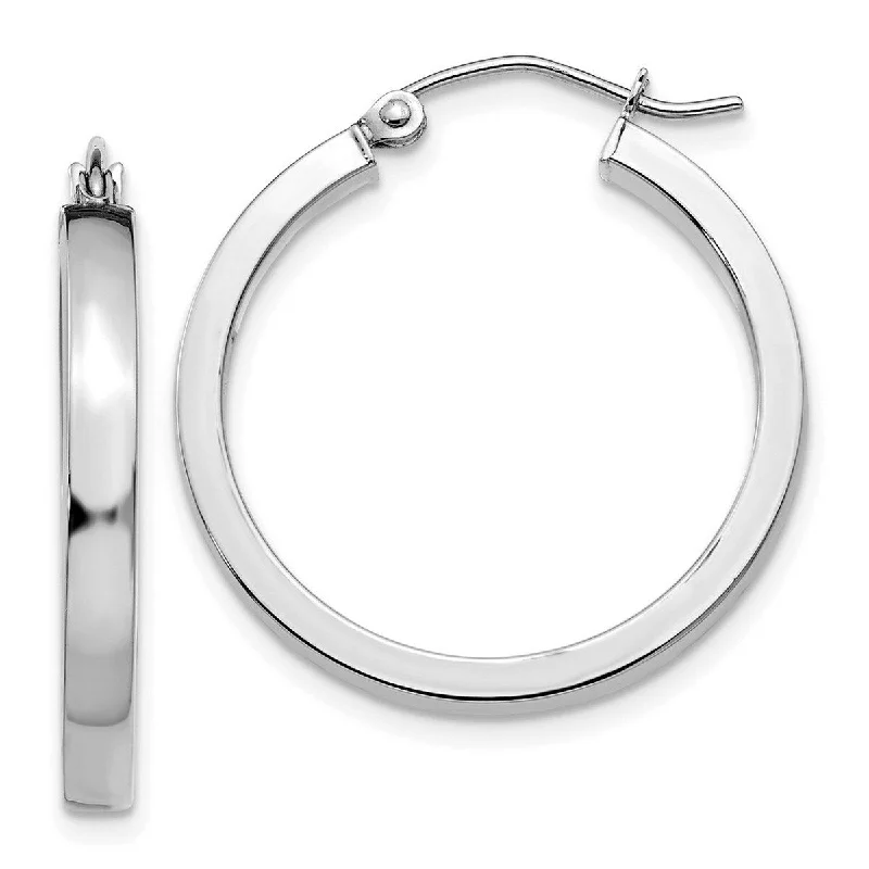 affordable silver drop earrings for women-Curata 14k White Gold Polished 25x3mm Rectangle Tube Hoop Earrings