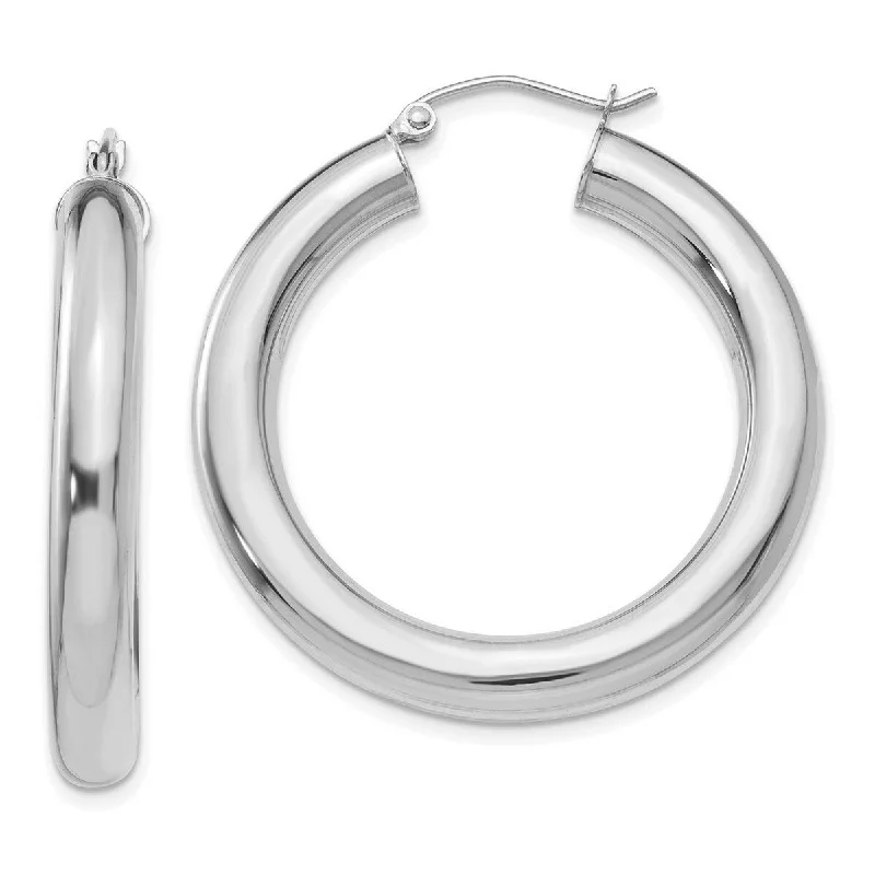 luxurious gemstone earrings for evening wear-Curata 14k White Gold Polished 35x5mm Tube Hoop Earrings