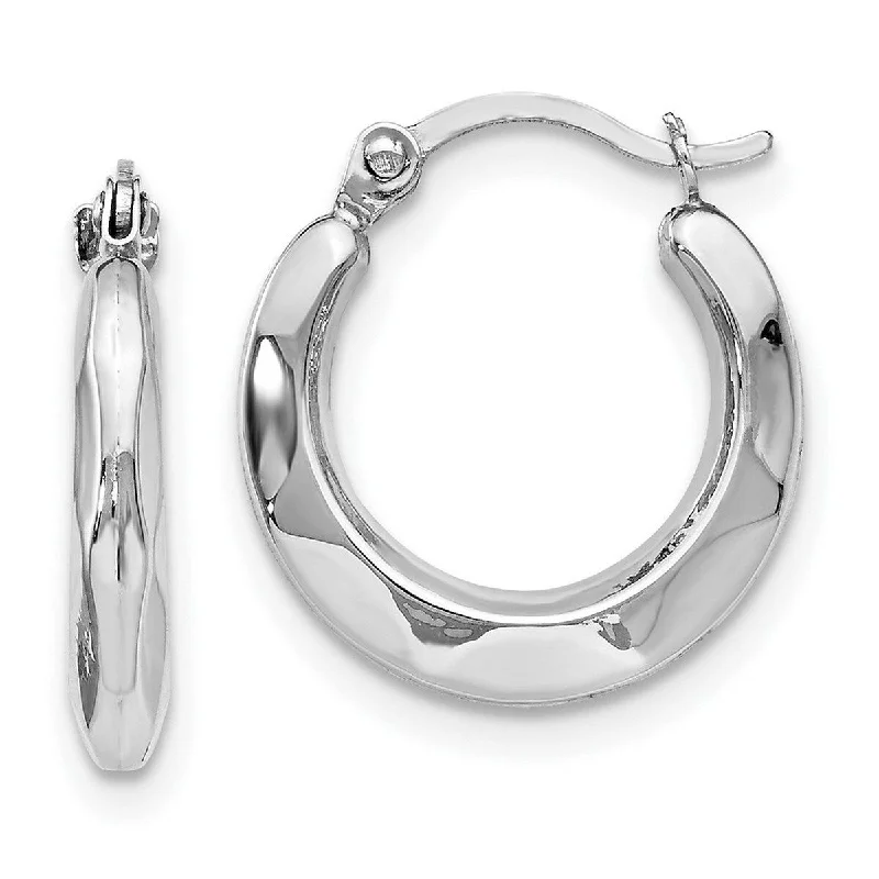 affordable gemstone earrings for everyday use-Curata 14k White Gold Polished 3x15mm Scalloped Hoop Earrings