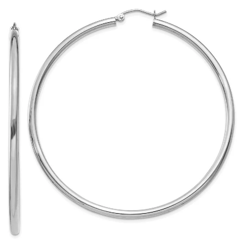 elegant rose gold earrings for special events-Curata 14k White Gold Polished 60x2.5mm Lightweight Round Hoop Earrings