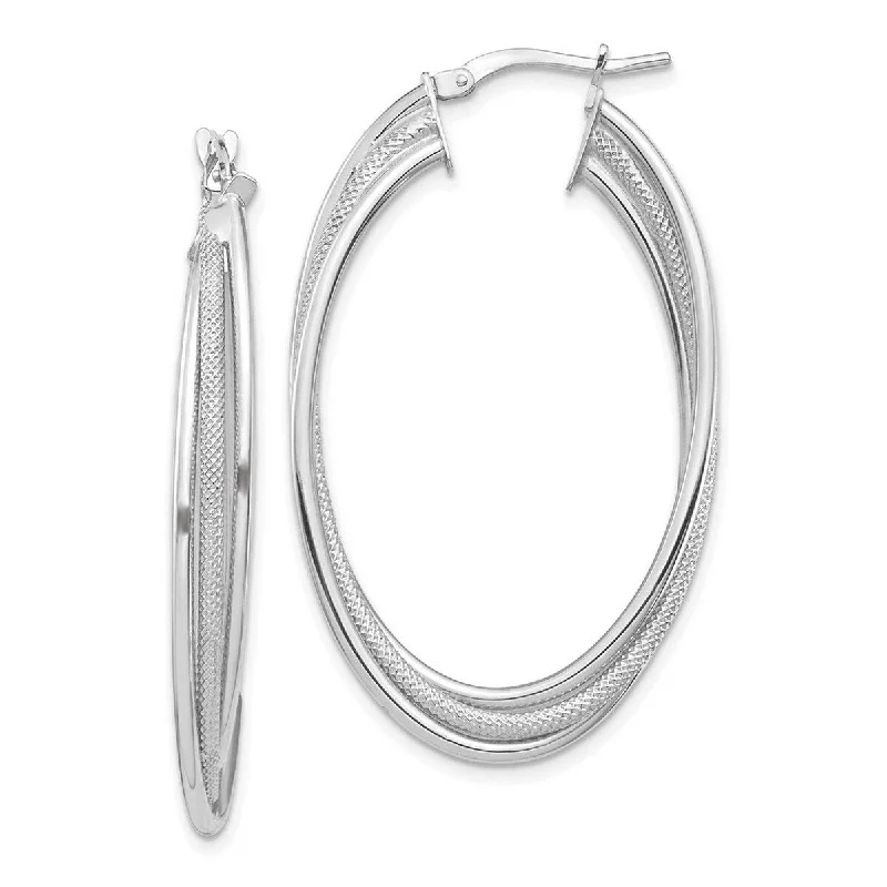 luxurious pearl drop earrings for brides-Curata 14k White Gold Polished and Textured Twisted Fancy Hoop Earrings - 43.38x25.9mm Wide