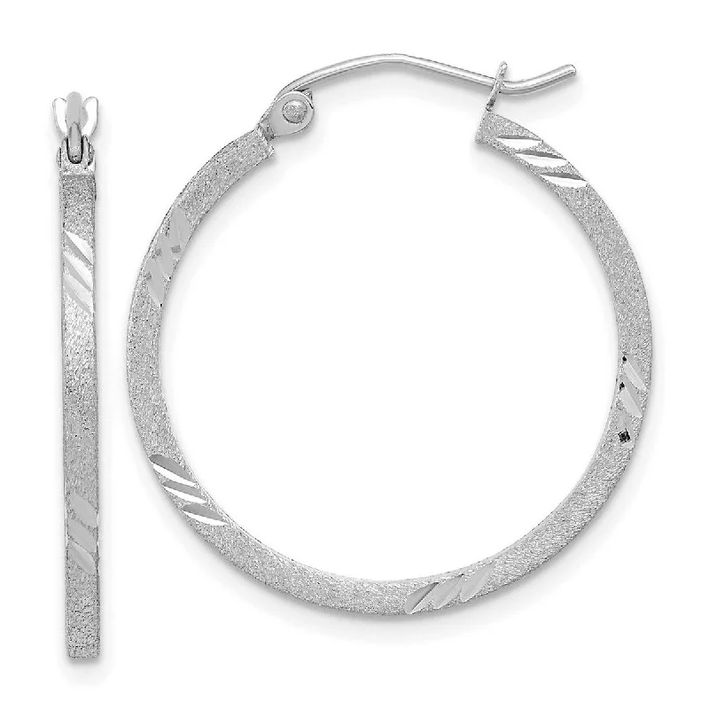 bold geometric earrings for a modern touch-Curata 14k White Gold Satin and Sparkle Cut Square Tube Hoop Earrings 27x1.75mm