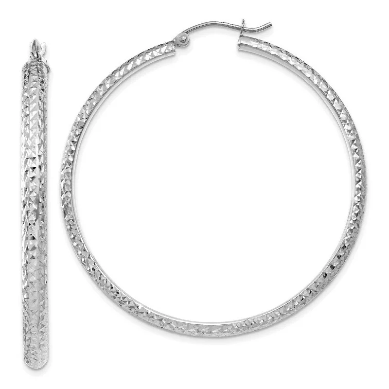 chic gemstone earrings for fashion-forward looks-Curata 14k White Gold Sparkle Cut 3.5x46mm Hoop Earrings - 46mm long 3.5mm Thick