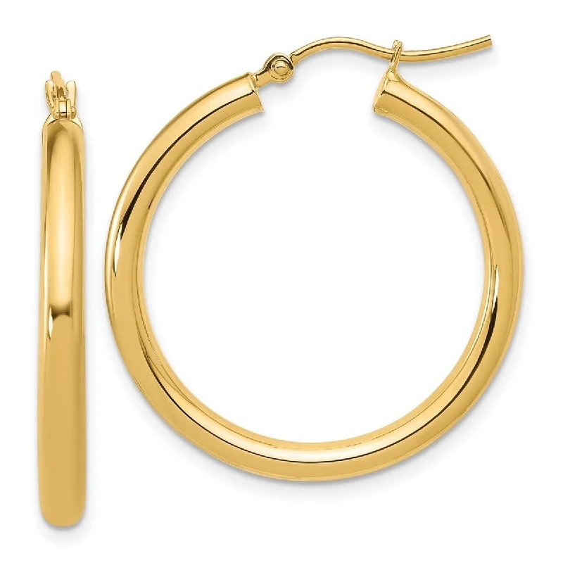 minimalistic silver stud earrings for everyday use-Curata 14k Yellow Gold 30x3mm Polished Hinged Hoop Earrings