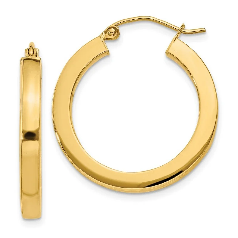 chic star earrings for evening events-Curata 14k Yellow Gold 3x25mm Polished Square Hoop Earrings