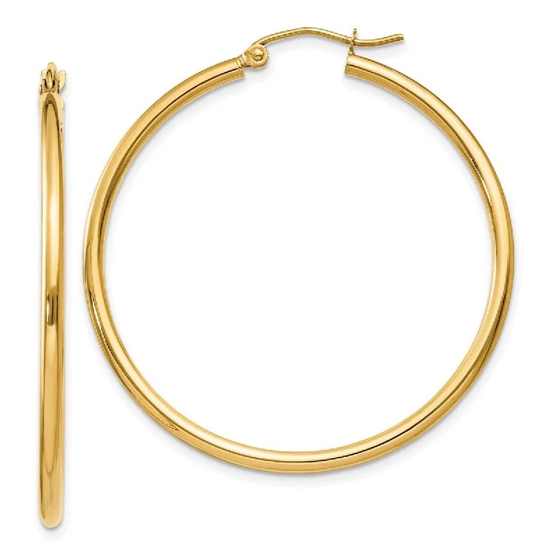 trendy beaded earrings for a vibrant look-Curata 14k Yellow Gold Polished 2x40mm Round Classic Hoop Earrings