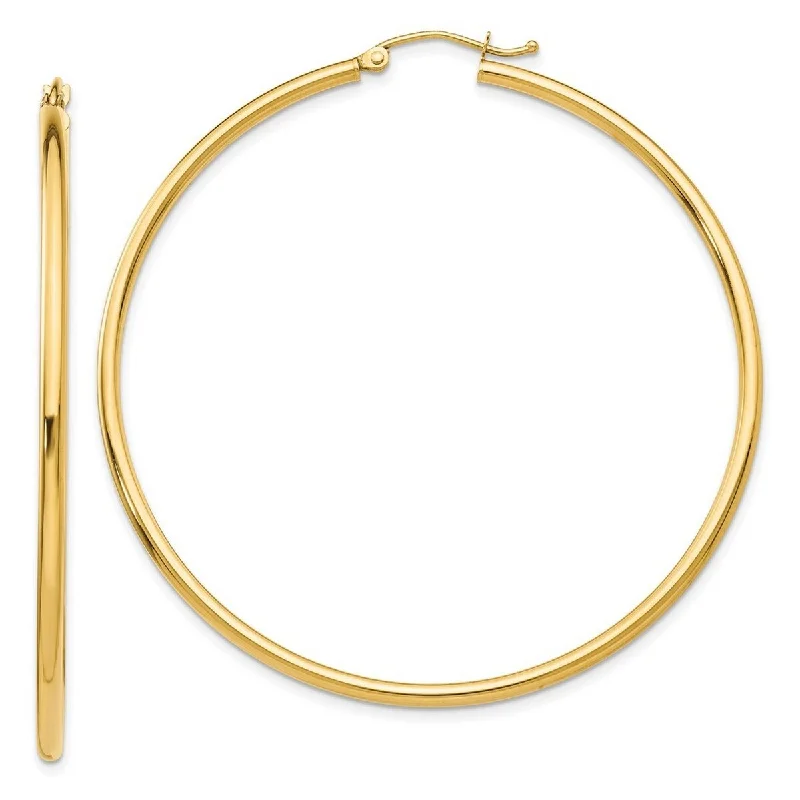 unique glass earrings for a creative look-Curata 14k Yellow Gold Polished 2x56mm Round Hoop Earrings