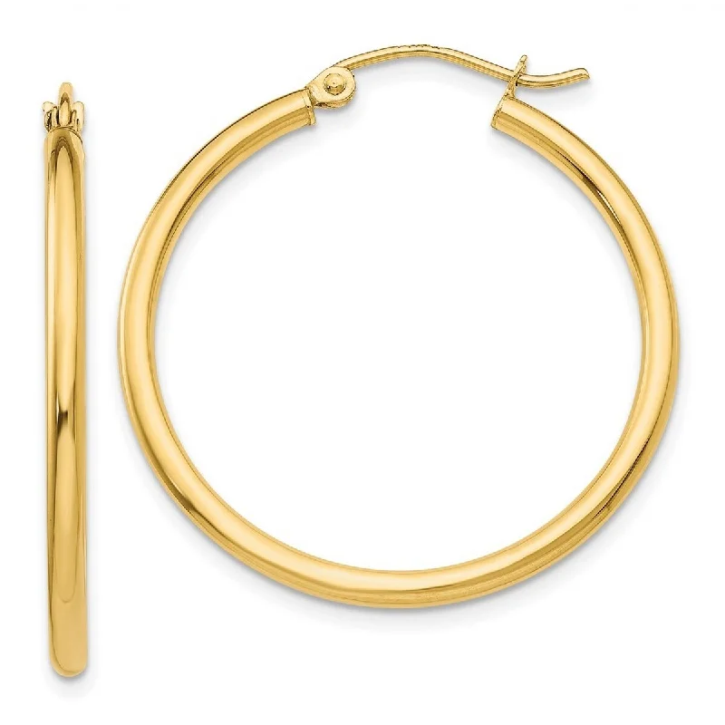 chic minimalist earrings for a subtle look-Curata 14k Yellow Gold Polished Lightweight 2x30mm Tube Hoop Earrings