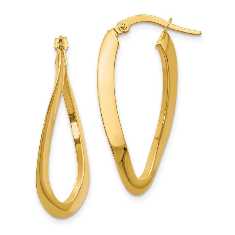 elegant crystal studs for a sparkling look-Curata 14k Yellow Gold Twisted Polished 33x1.6mm Oval Hinged Hoop Earrings