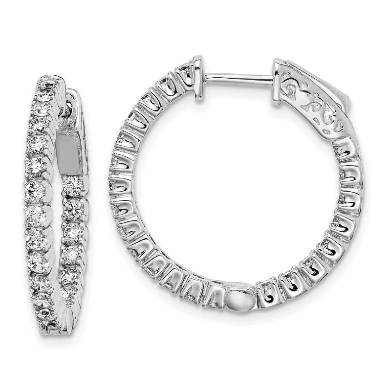 unique starburst earrings for a bold look-Curata 925 Sterling Silver Hinged Polished Safety clasp CZ Cubic Zirconia Simulated Diamond Round Hoop Earrings Measures 20x20mm