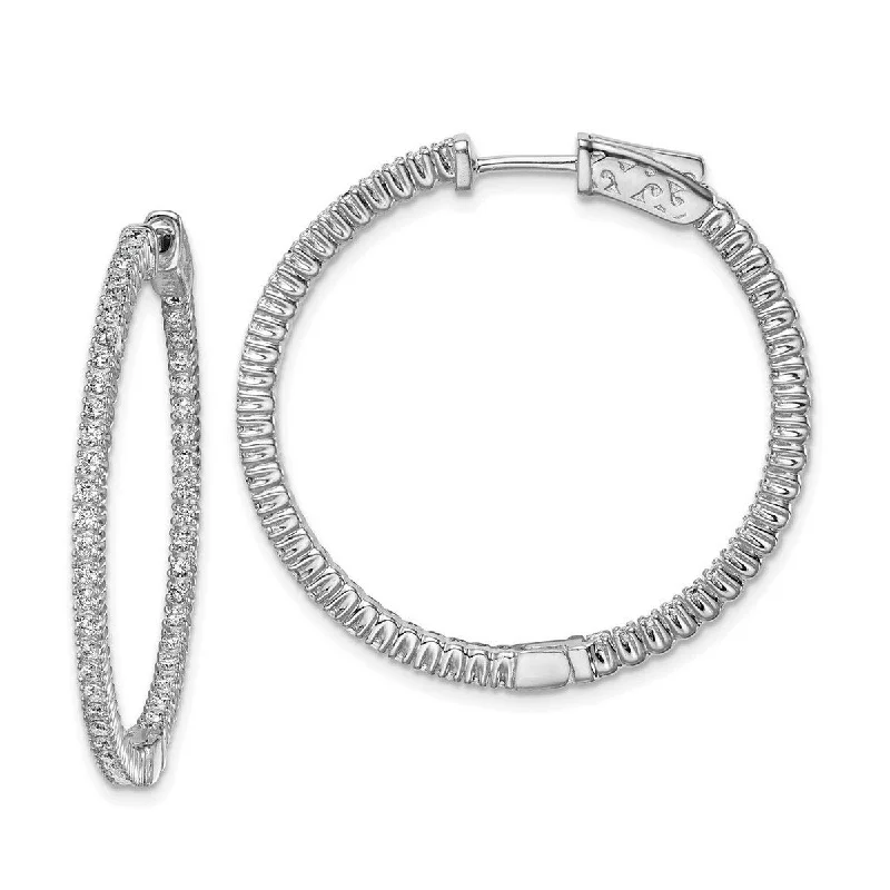 unique moon earrings for night lovers-Curata 925 Sterling Silver Polished Hinged hoop Safety clasp Rhodium plated CZ Cubic Zirconia Simulated Diamond Round Hoop Earri