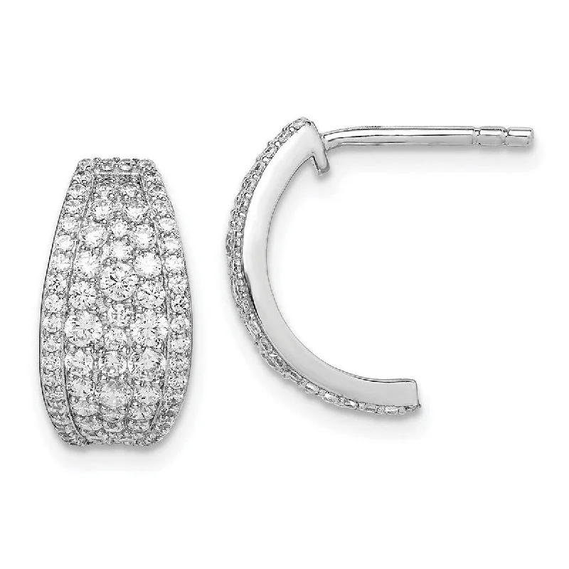 timeless gold earrings for everyday use-Curata 925 Sterling Silver Rhodium Plated Pave CZ Cubic Zirconia Simulated Diamond Post Hoop Earrings Measures 16.38x10mm Wide