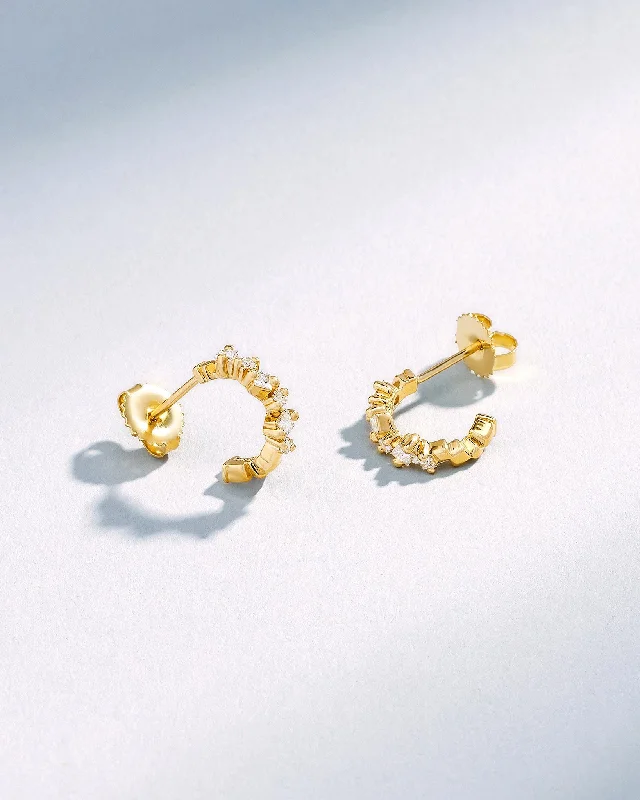 glamorous teardrop earrings for evening wear-Golden Diamond Mini Hoops