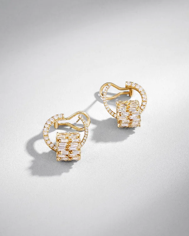 luxury diamond hoop earrings for weddings-Infinite Double Row Diamond Rondelle Sideways Hoops