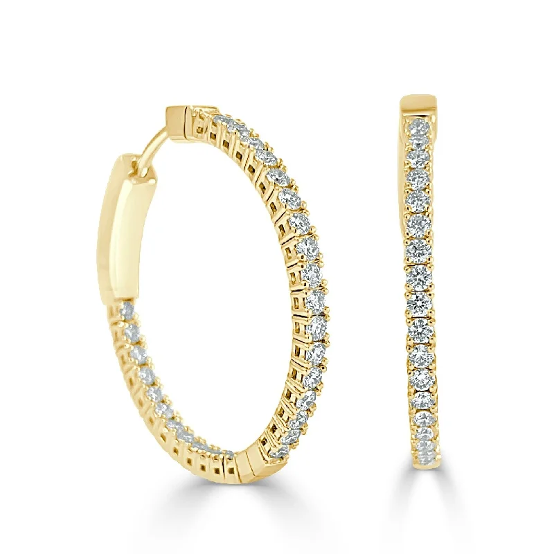 trendy hoop earrings for casual wear-Joelle Diamond Flexible 1 Inch Hoop Earrings 14K Yellow Gold 1.0ct