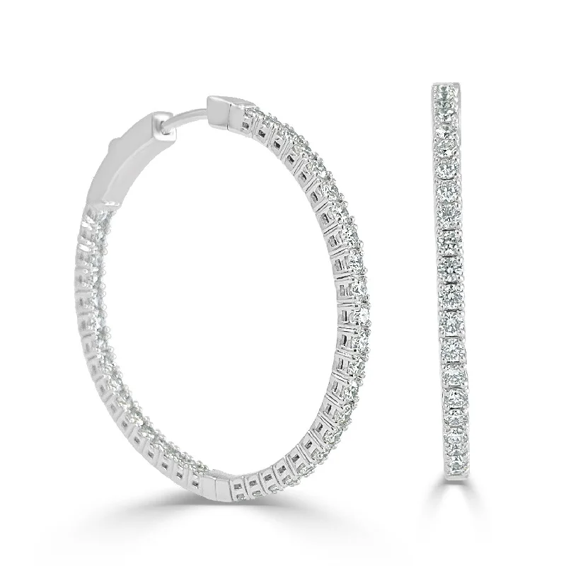 sparkling crystal drop earrings for special events-Joelle Diamond Hoop Earring Flexible 1.25 Inch Inside Out Hoop Earrings 14K White Gold 1.80ct Gifts