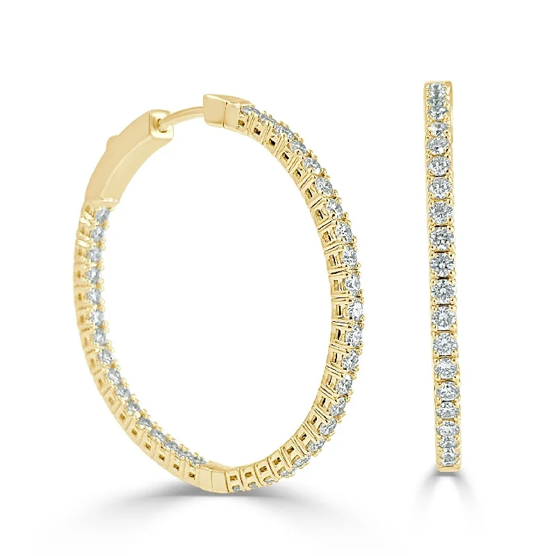 trendy braided earrings for a chic vibe-Joelle Diamond Hoop Earrings Flexible 1.25 Inch - Inside Out Diamond Hoop Earrings 14K Yellow Gold 1.80ct