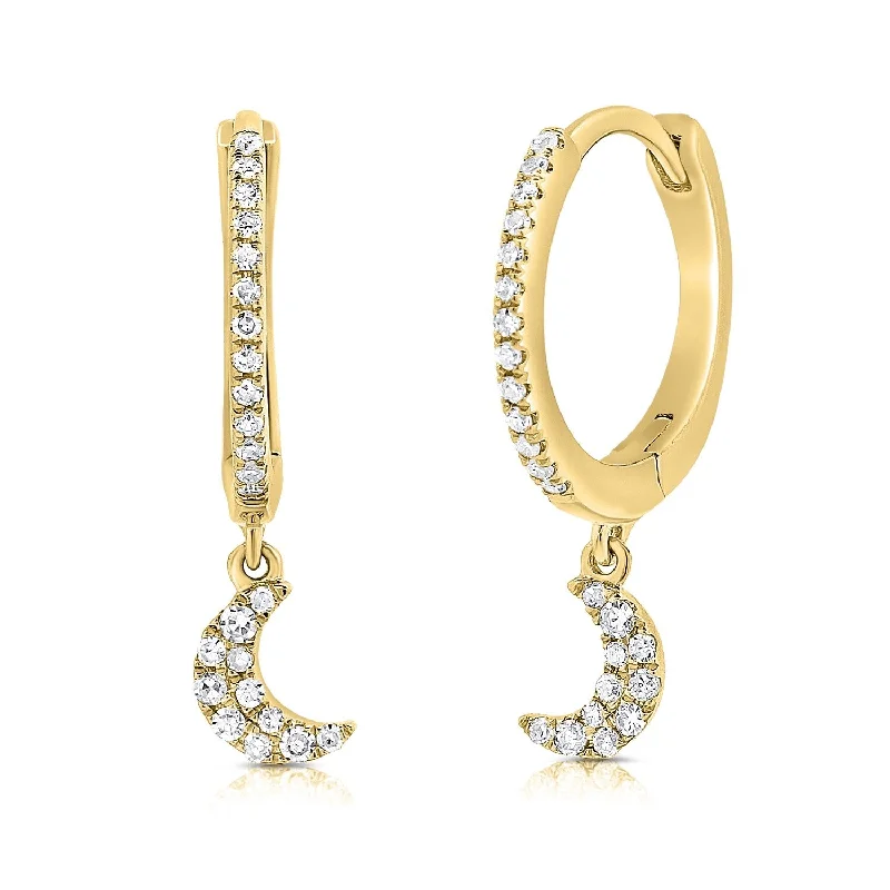 trendy ear cuff earrings for fashionistas-Joelle Diamond Moon Huggie Hoop Earrings 14 Gold