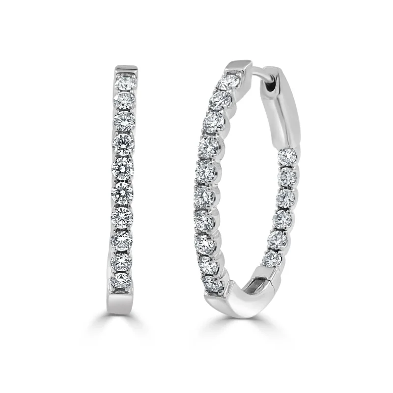 luxurious sapphire earrings for a bold style-Joelle Diamond Oval 1.05 CT TDW Hoop Earrings 1" 14K White Gold Earring's