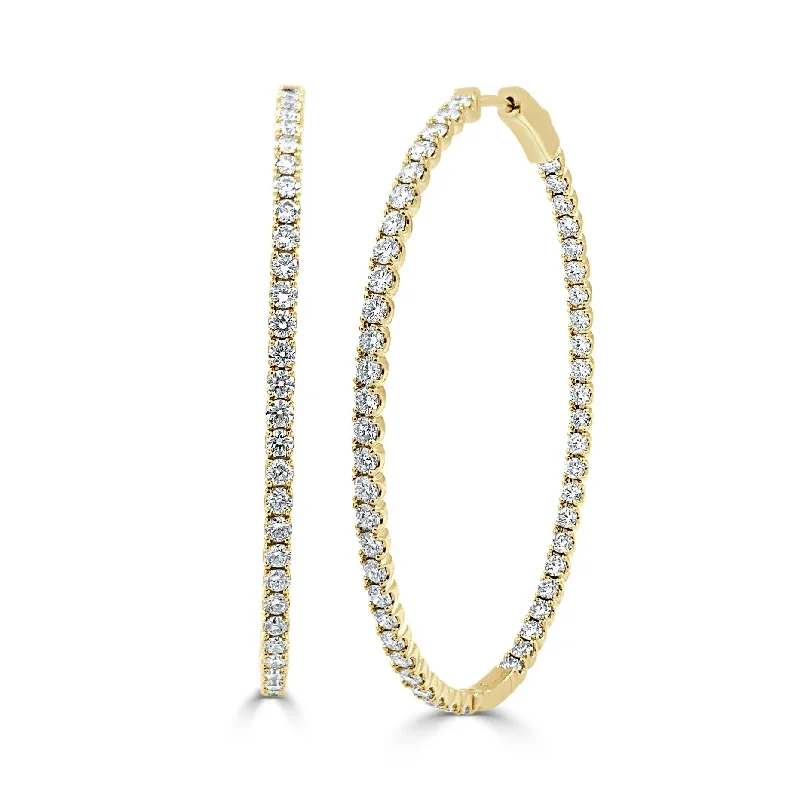 trendy resin earrings for a creative style-Joelle Diamond Oval 3.65 CT TDW Hoop Earrings 2" Inch 14K Yellow Gold