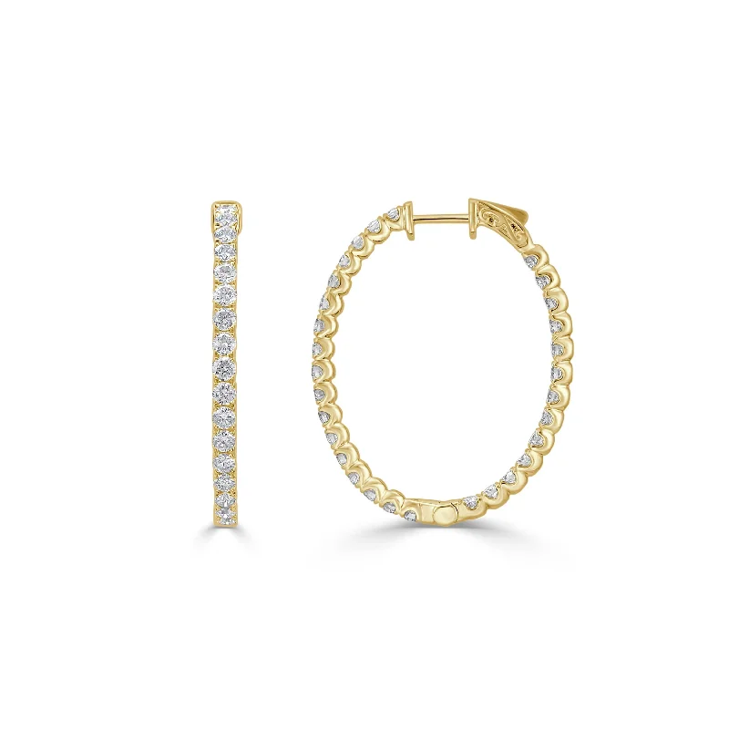 elegant teardrop earrings for evening events-Joelle Diamond Oval Hoop Earrings 18K Gold 3.64 CT TDW 1.25"