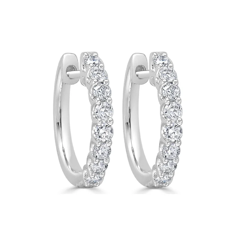 stylish bar earrings for minimalist fashion-Joelle Diamond Round Hoop Earrings 14K White Gold 2/5ct TDW