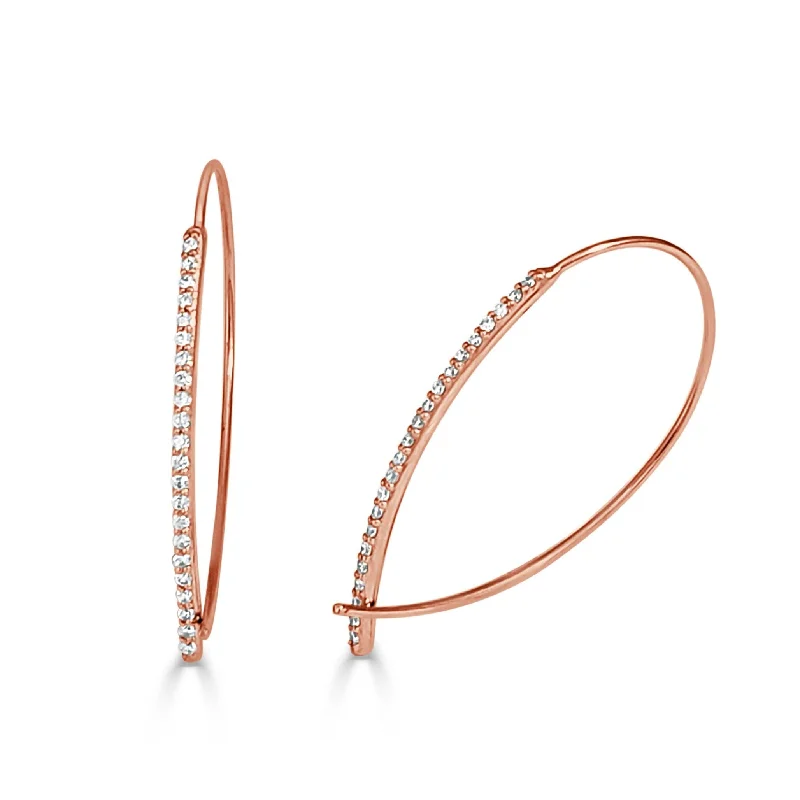 trendy shell earrings for beach vacations-Joelle Diamond Thread Hoop Earrings 14K Rose Gold 1/3 CT TDW