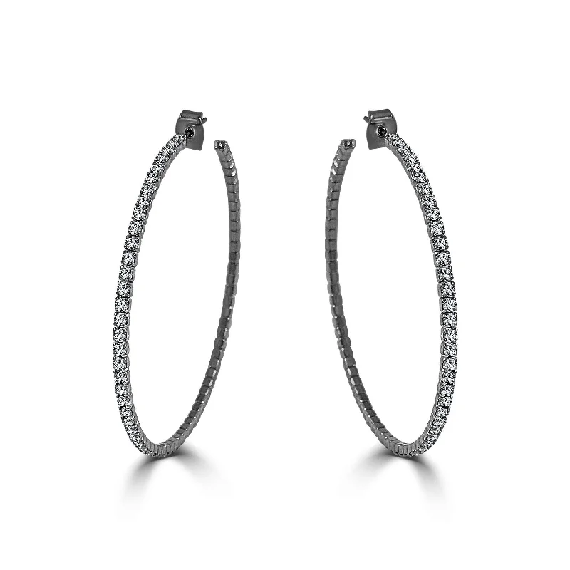 chic moonstone earrings for a mystical vibe-Joelle Large Hoop Earrings Lightweight Crystal 14K Gold Plated Black Gun Metal -2.25" Earring's