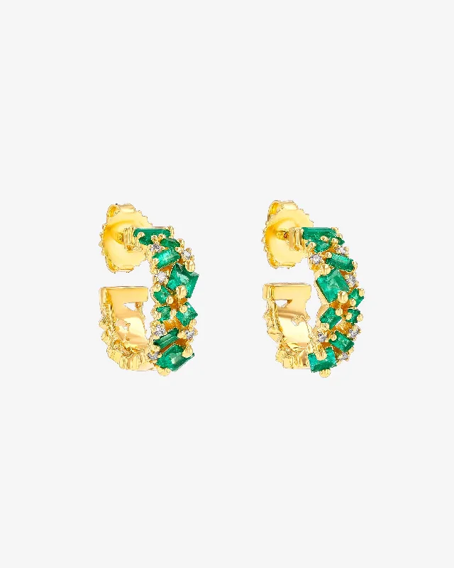 unique triangle earrings for a modern style-La Fantaisie Emerald Mini Hoops