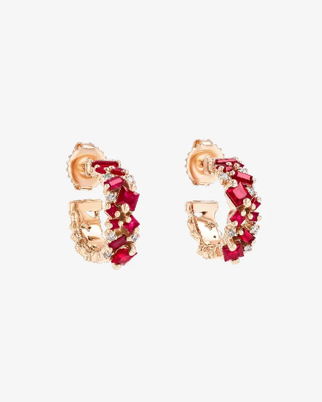 glamorous pink sapphire earrings for formal wear-La Fantaisie Ruby Mini Hoops