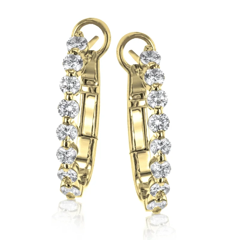 chic minimalist earrings for a subtle look-Hoop Earrings in 18k Gold with Diamonds