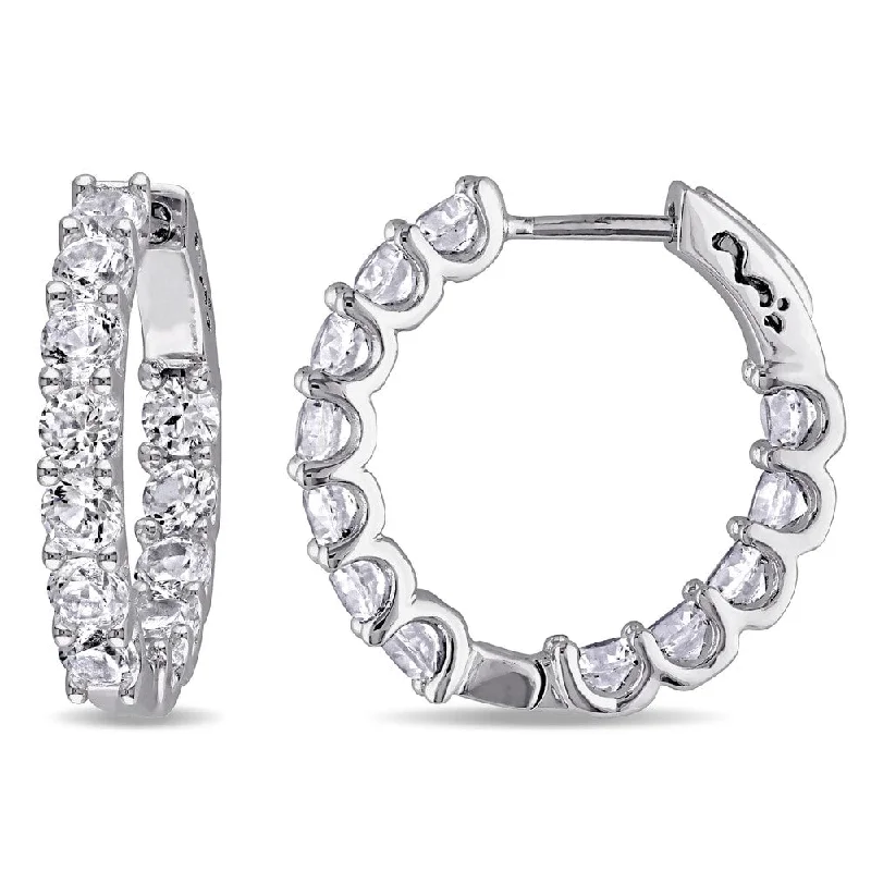 elegant flower-shaped earrings for women-Miadora Sterling Silver Created White Sapphire Hoop Earrings