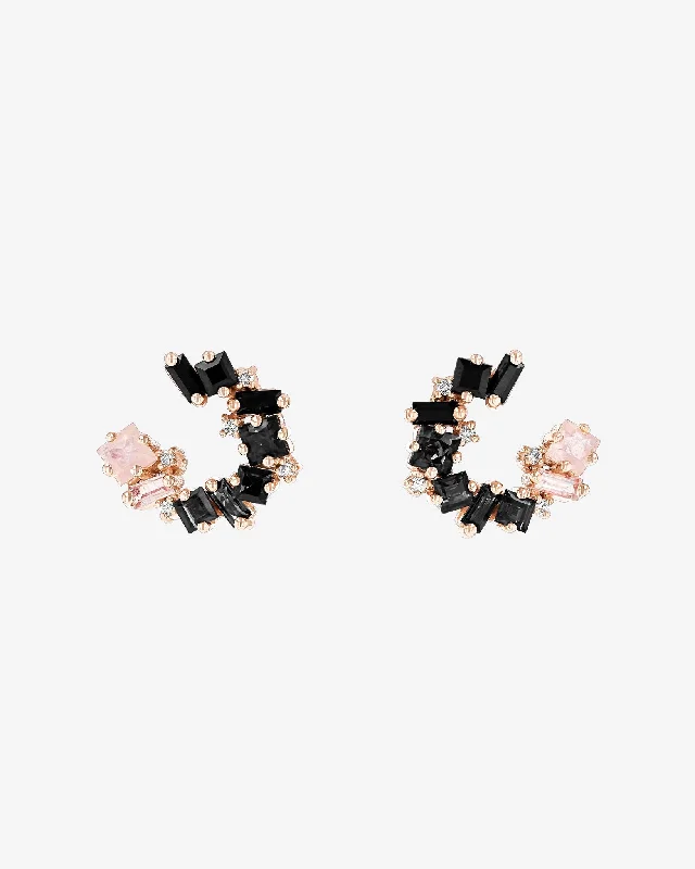 creative geometric earrings for trendy outfits-Nadima Black Ombre Mini Spiral Hoops